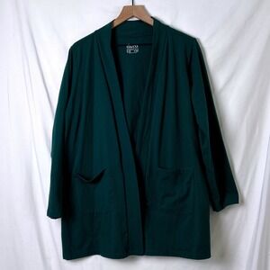 D&CO Essentials Womens Cardigan Green Knit Open Front Pockets 1XP Casual Layers